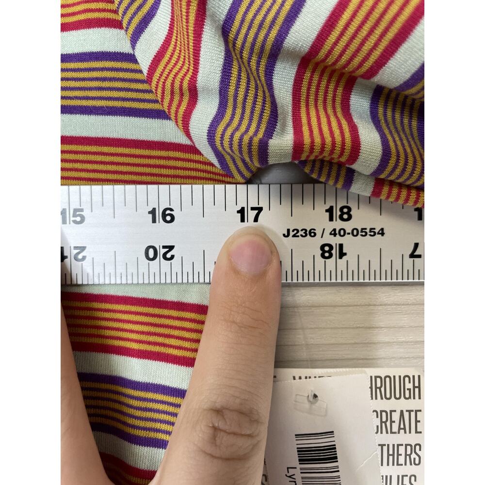 LuLaRoe‎ Lynnae Womens XXS Brown Orange Striped 3/4 Sleeve Scoop Neck Top USA - Picture 4 of 11